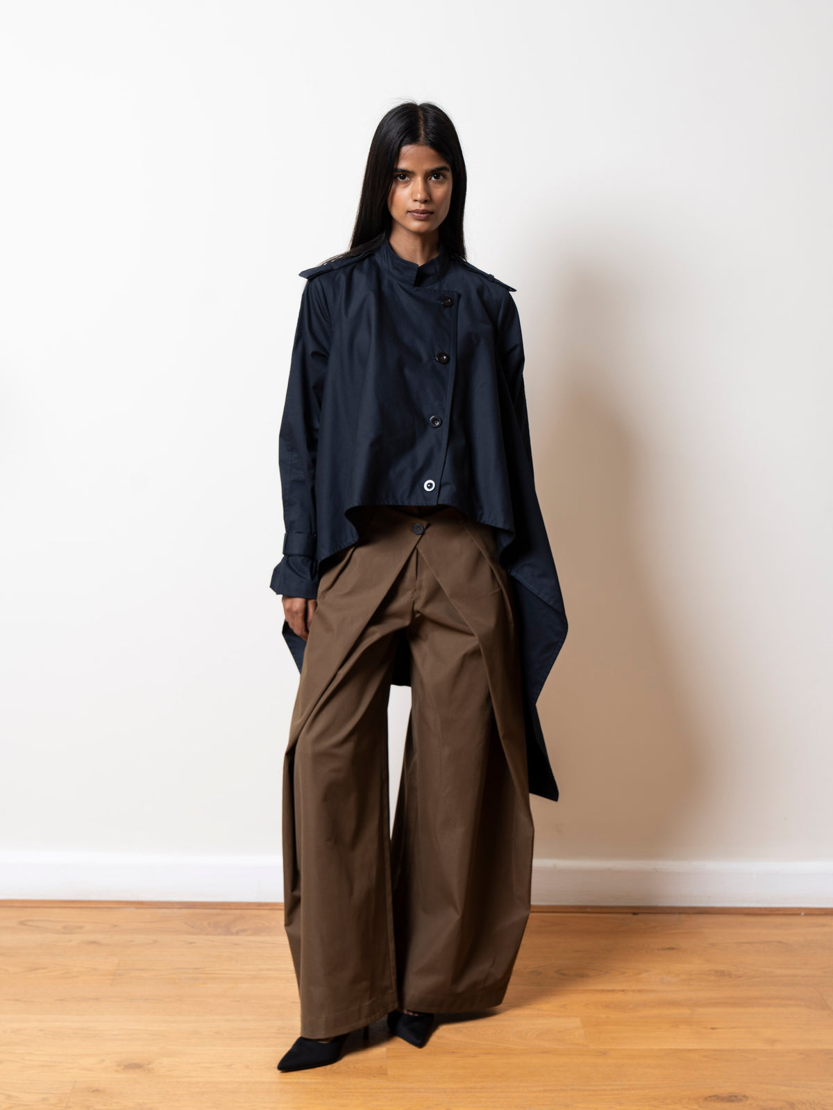 The Eclipse Coat in navy blue