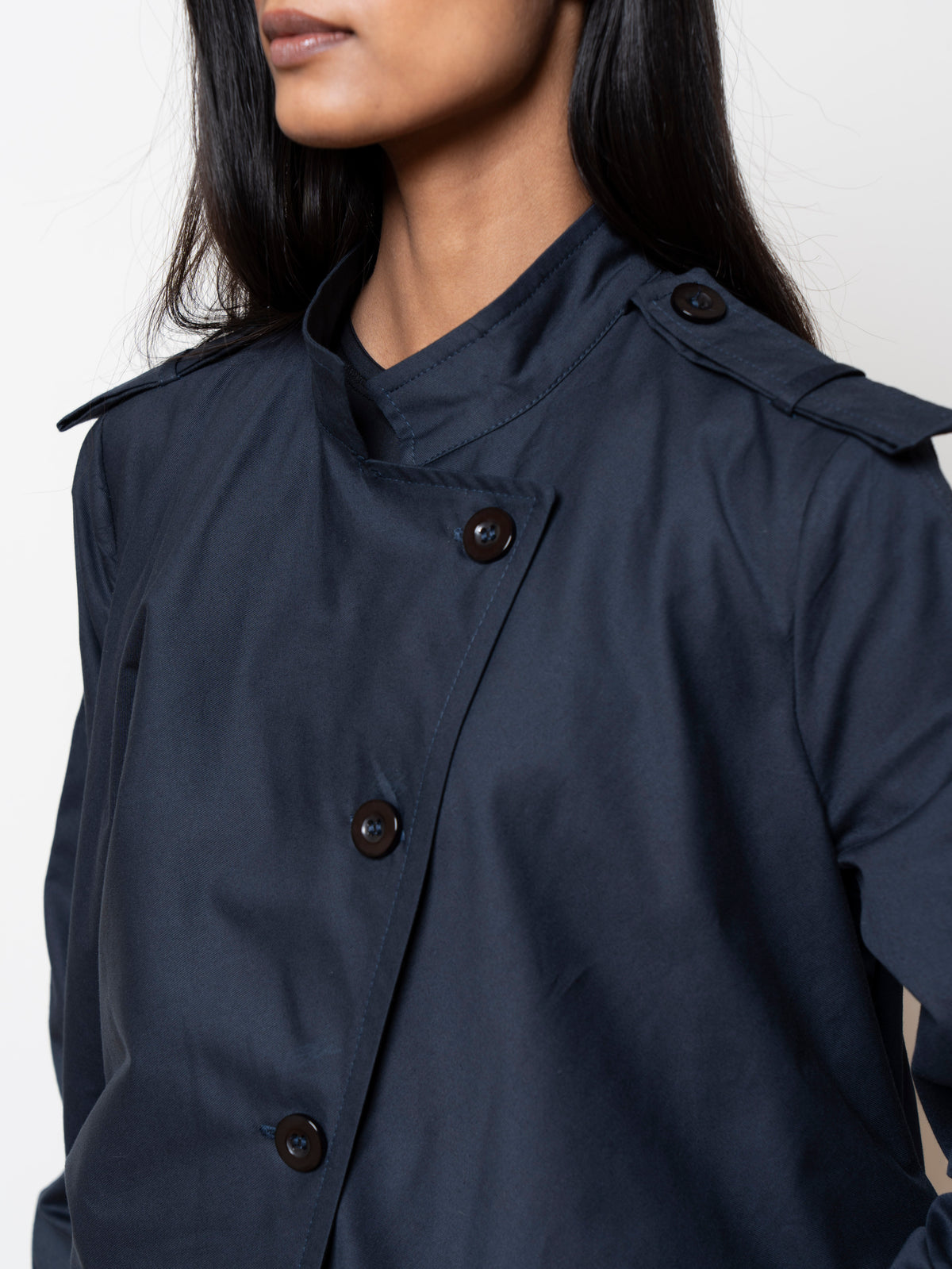 The Eclipse Coat in navy blue