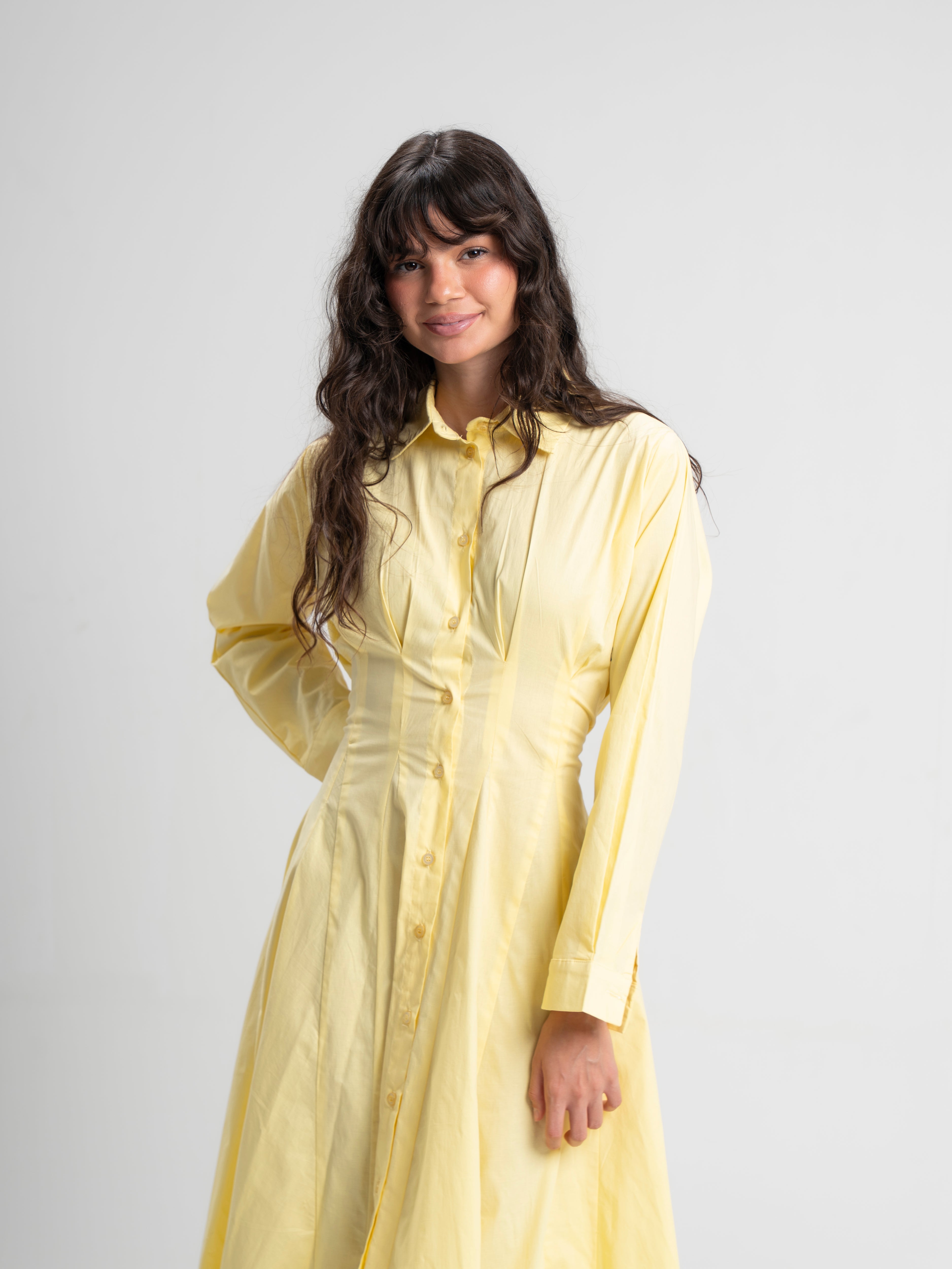 The Belle Poplin Dress in yellow