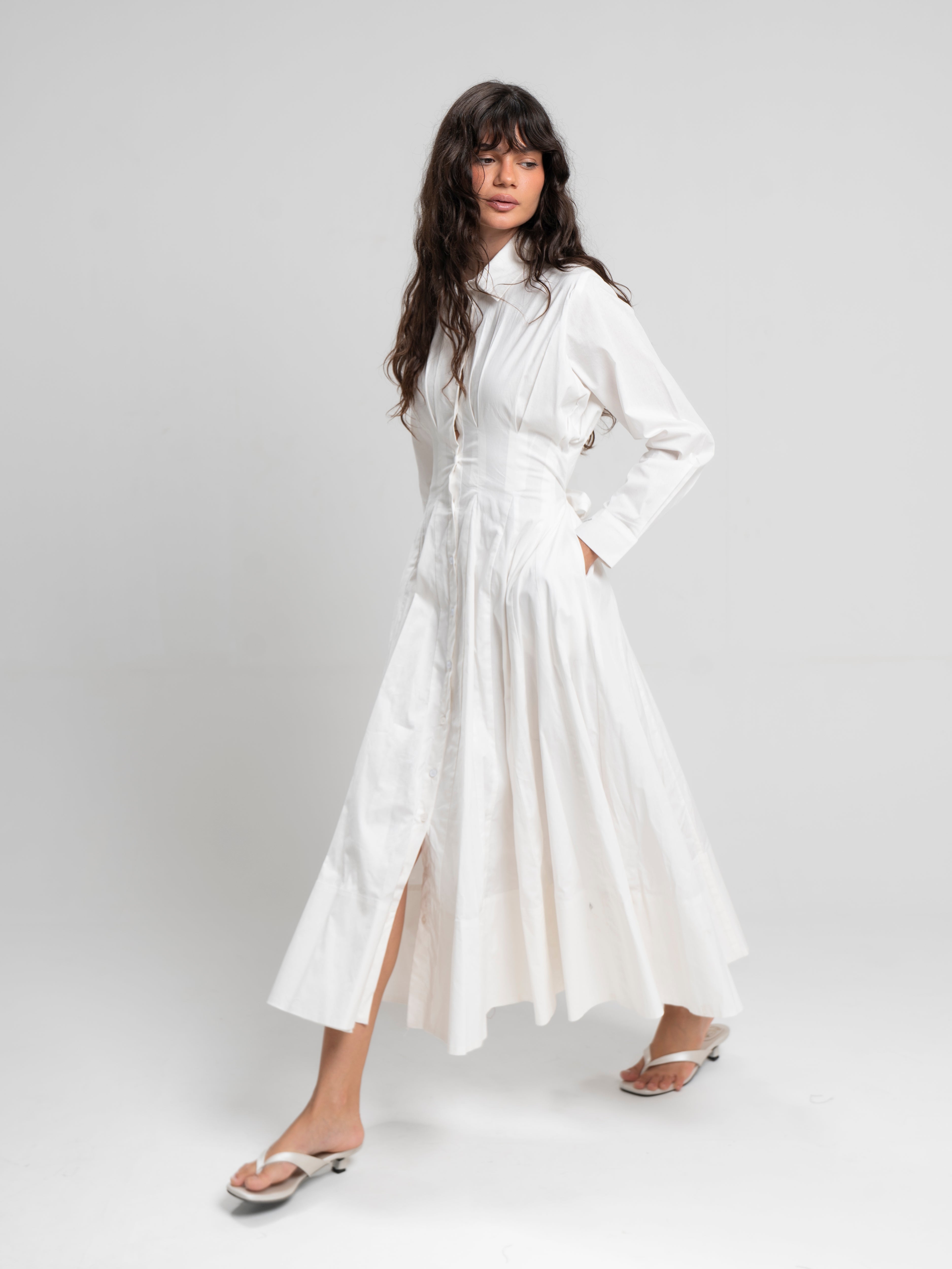 The Belle Poplin Dress in White