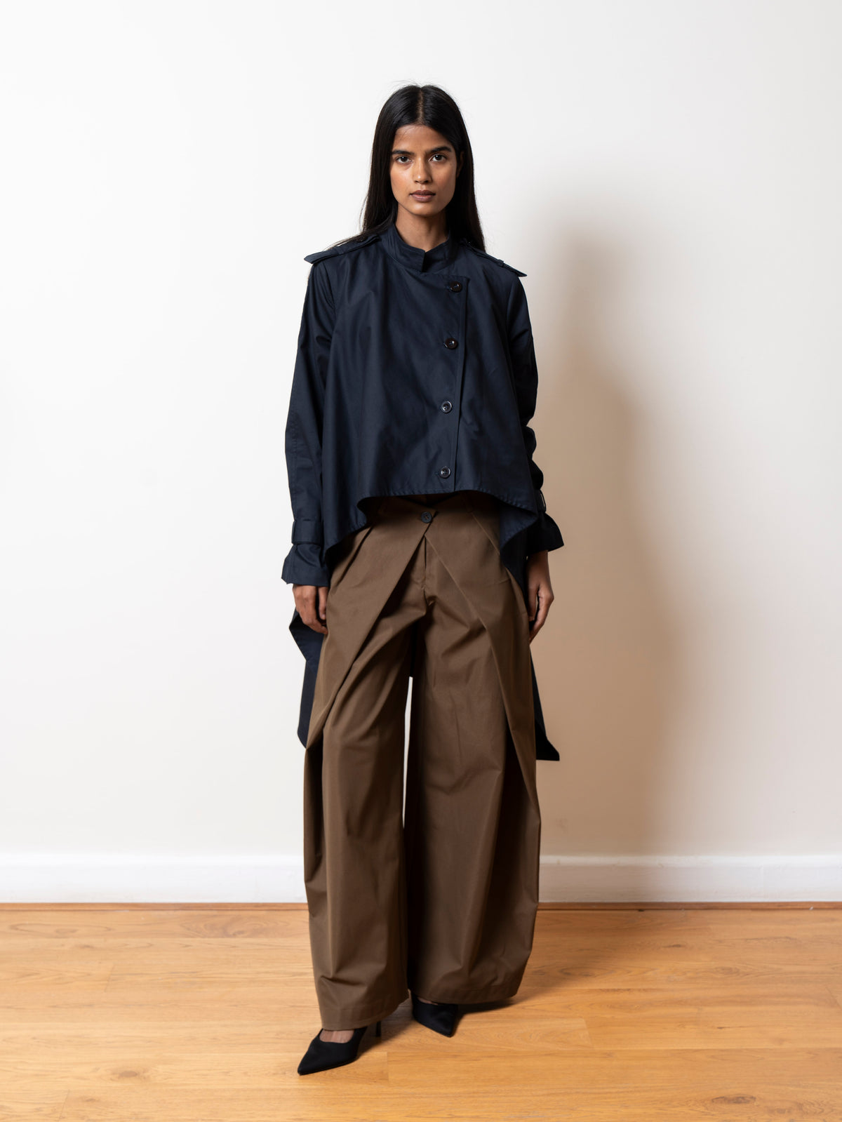 The Eclipse Coat in navy blue