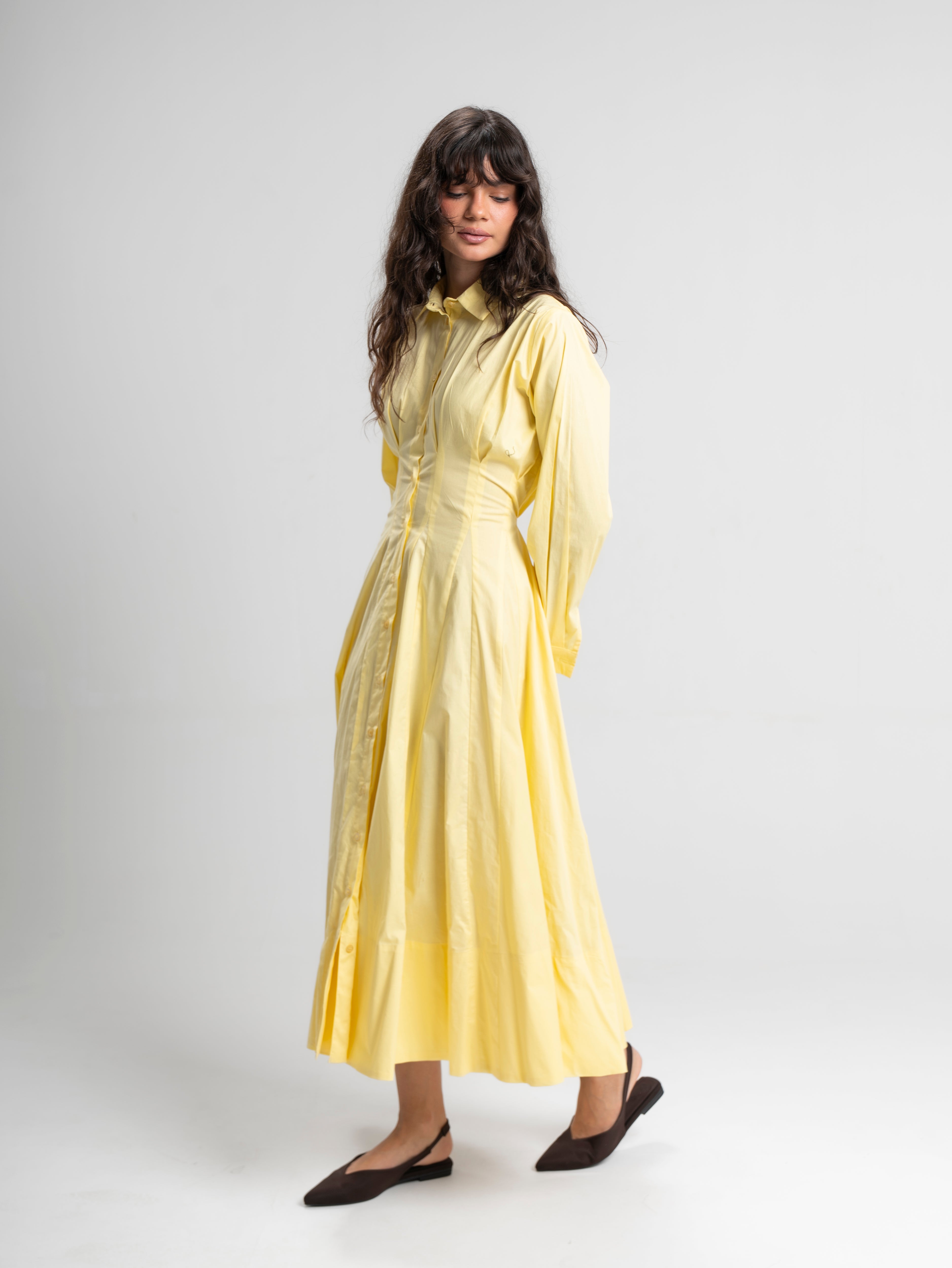 The Belle Poplin Dress in yellow