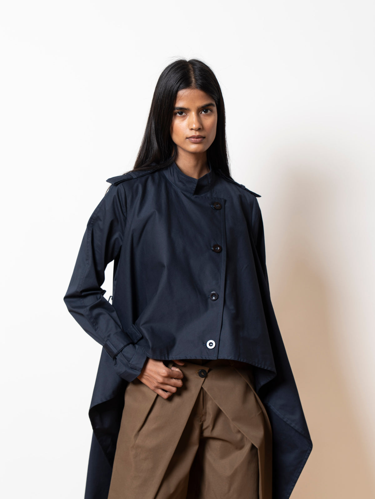The Eclipse Coat in navy blue
