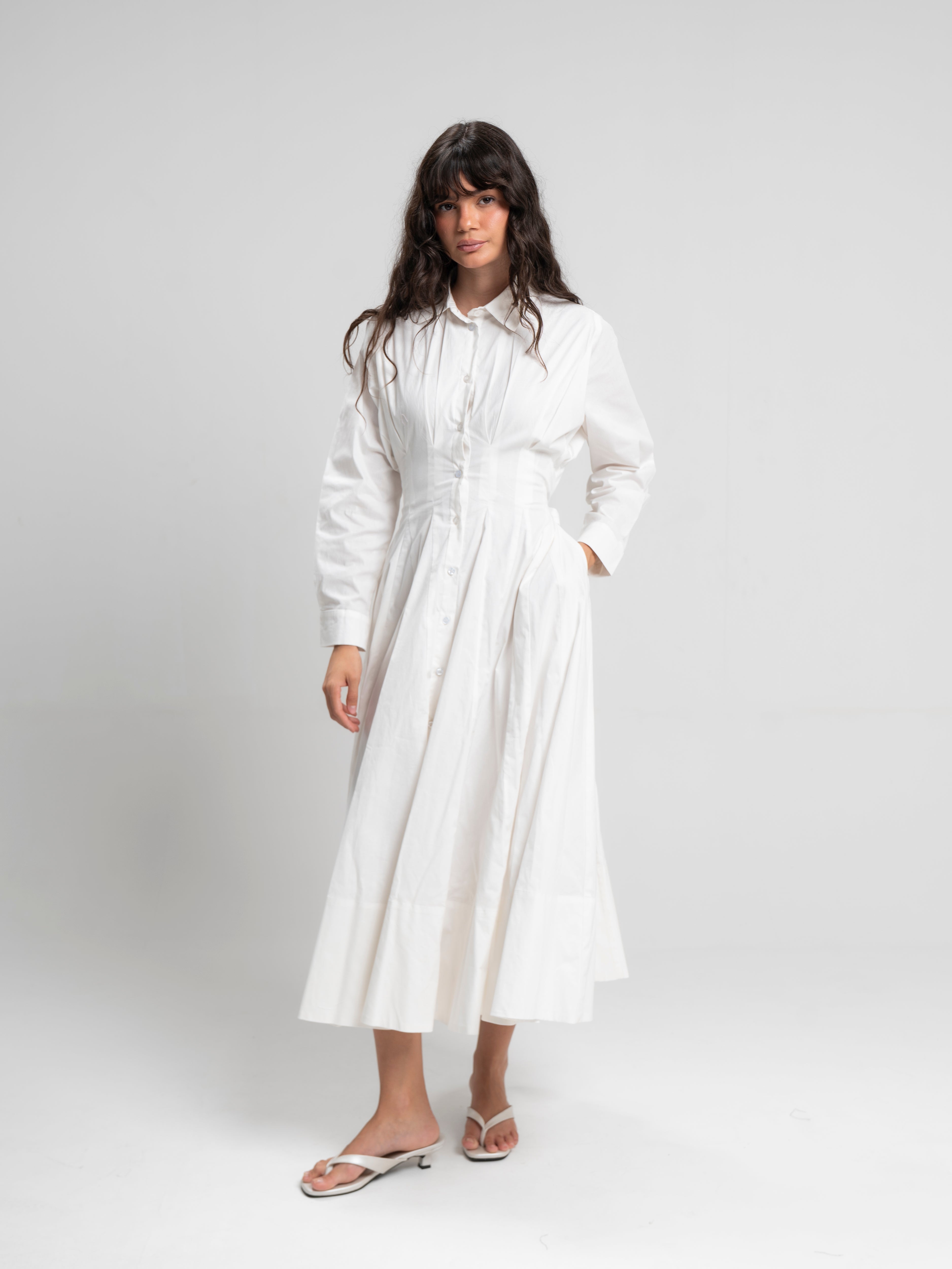 The Belle Poplin Dress in White