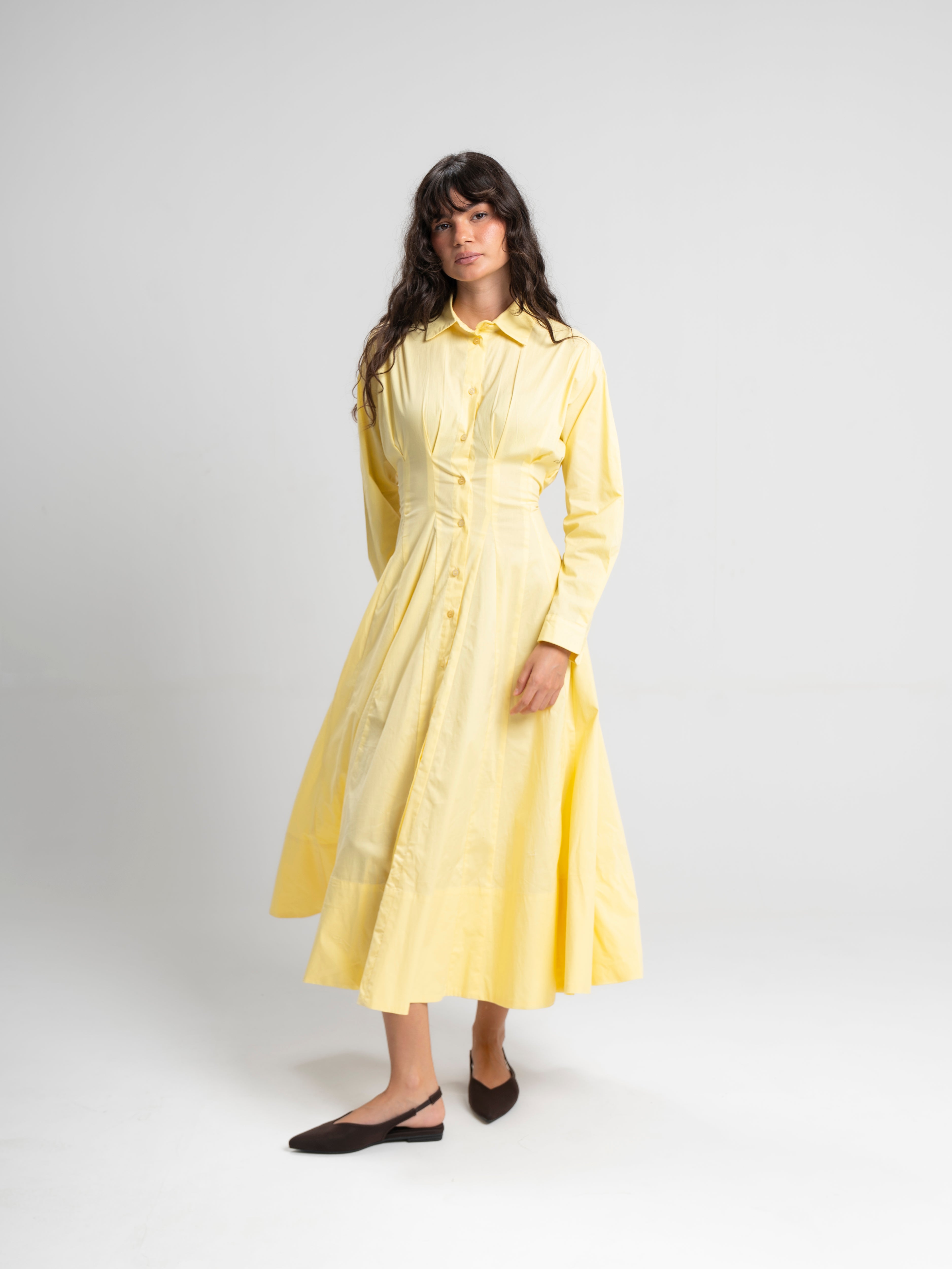 The Belle Poplin Dress in yellow