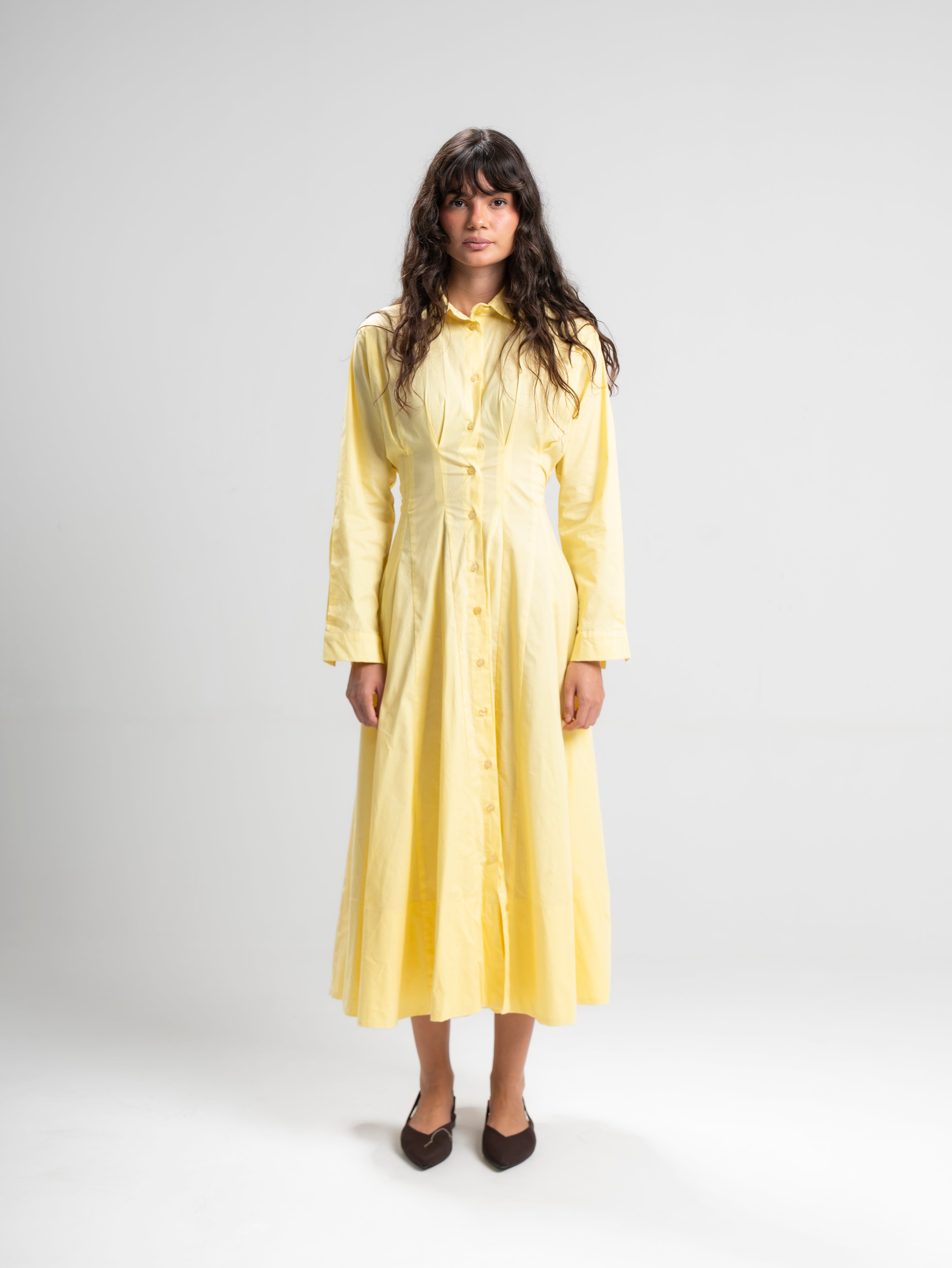 The Belle Poplin Dress in yellow