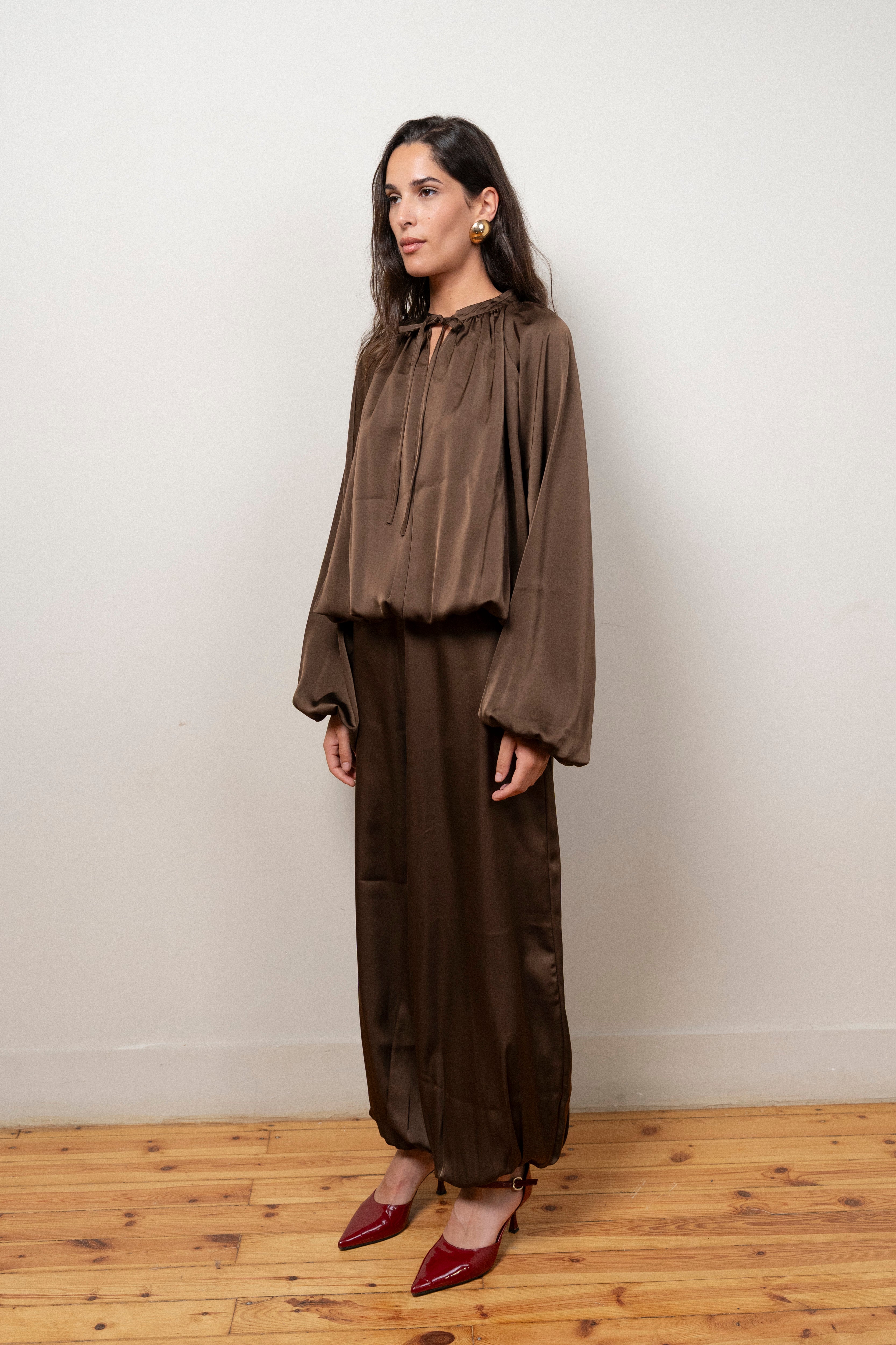 Midnight Muse Satin Set in Brown