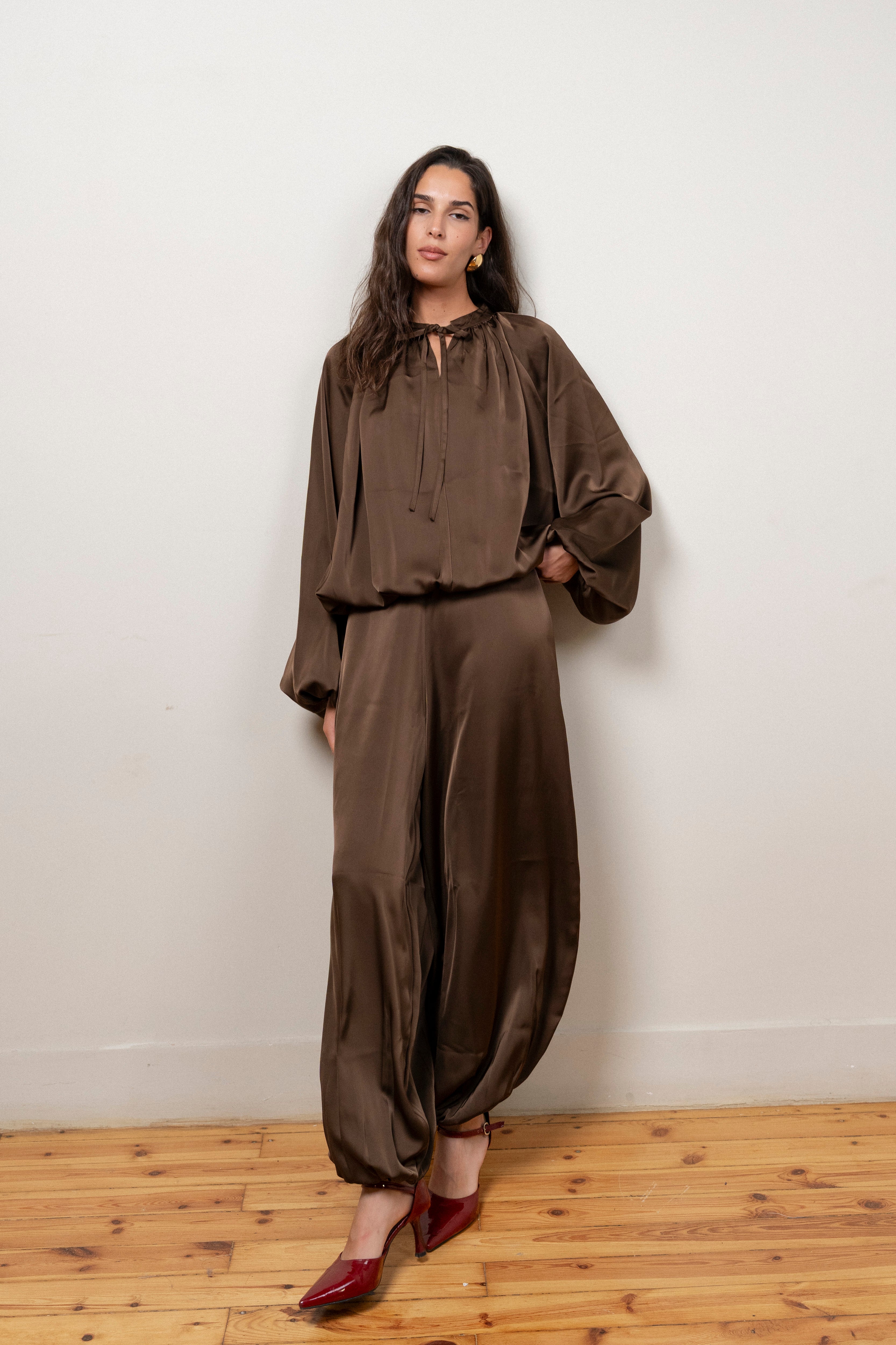 Midnight Muse Satin Set in Brown