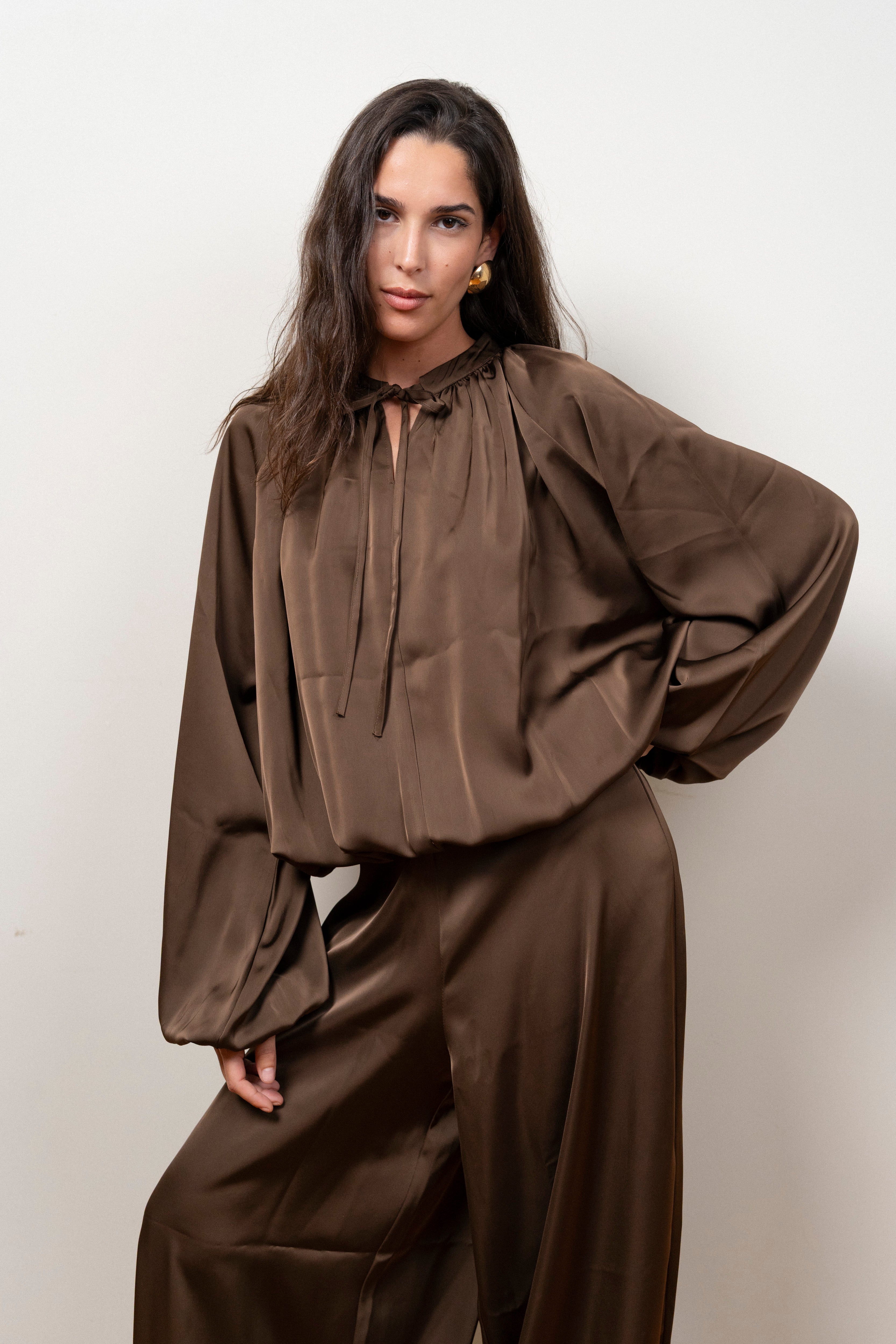 Midnight Muse Satin Set in Brown