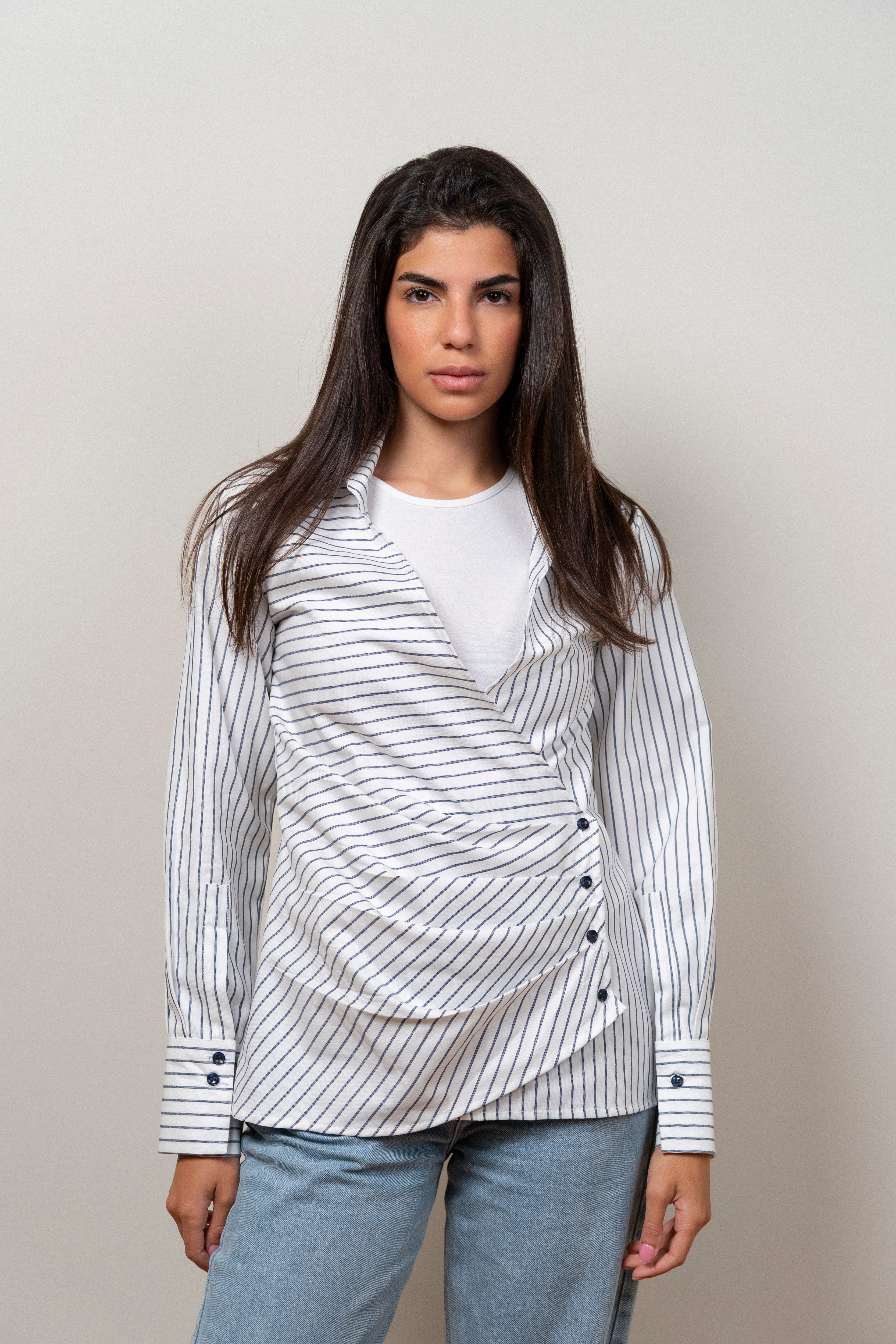 The Tide Drape White x navy blue shirt