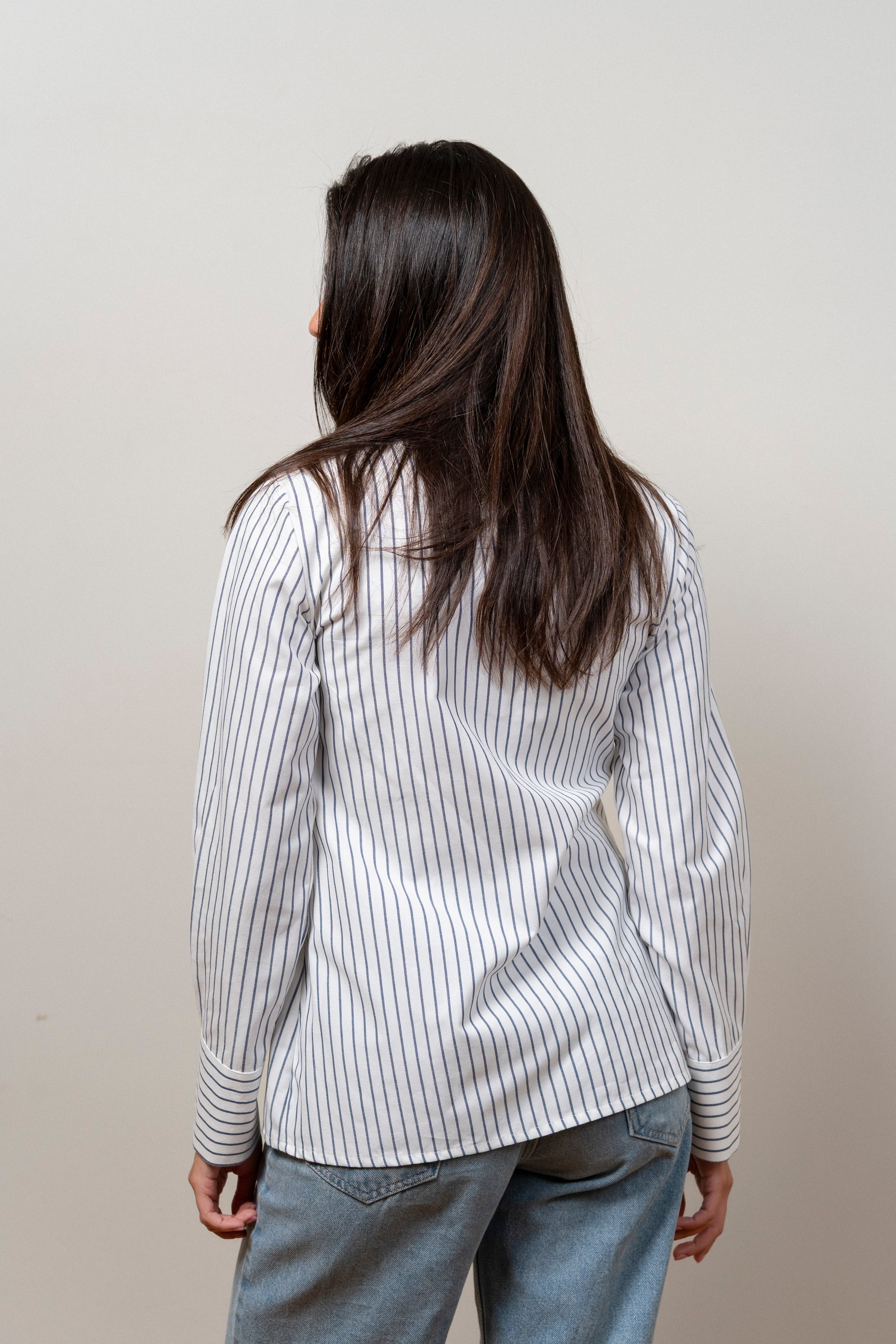 The Tide Drape White x navy blue shirt